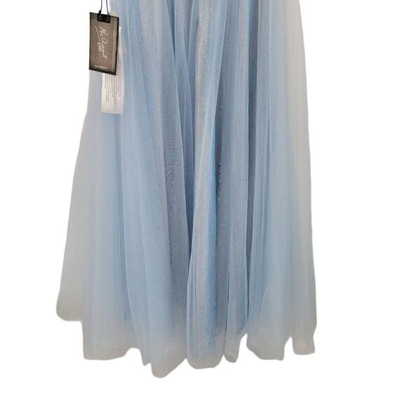Mac Duggal Gown Elsa Princess Ice Blue Sparkle Plunging V Full Tulle A-line 10 - Picture 16 of 17
